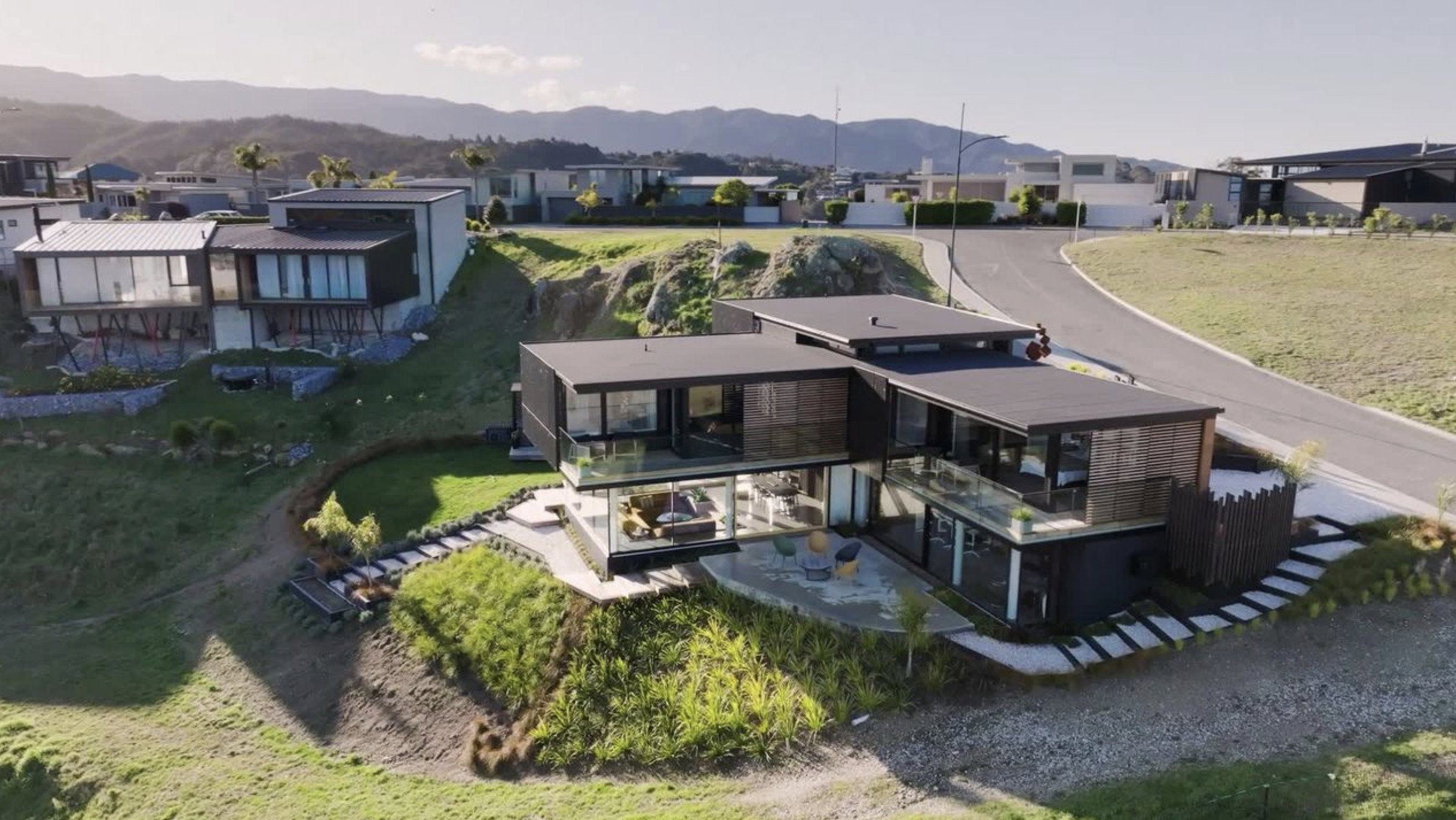 An aerial view of a Fairview-glazed home