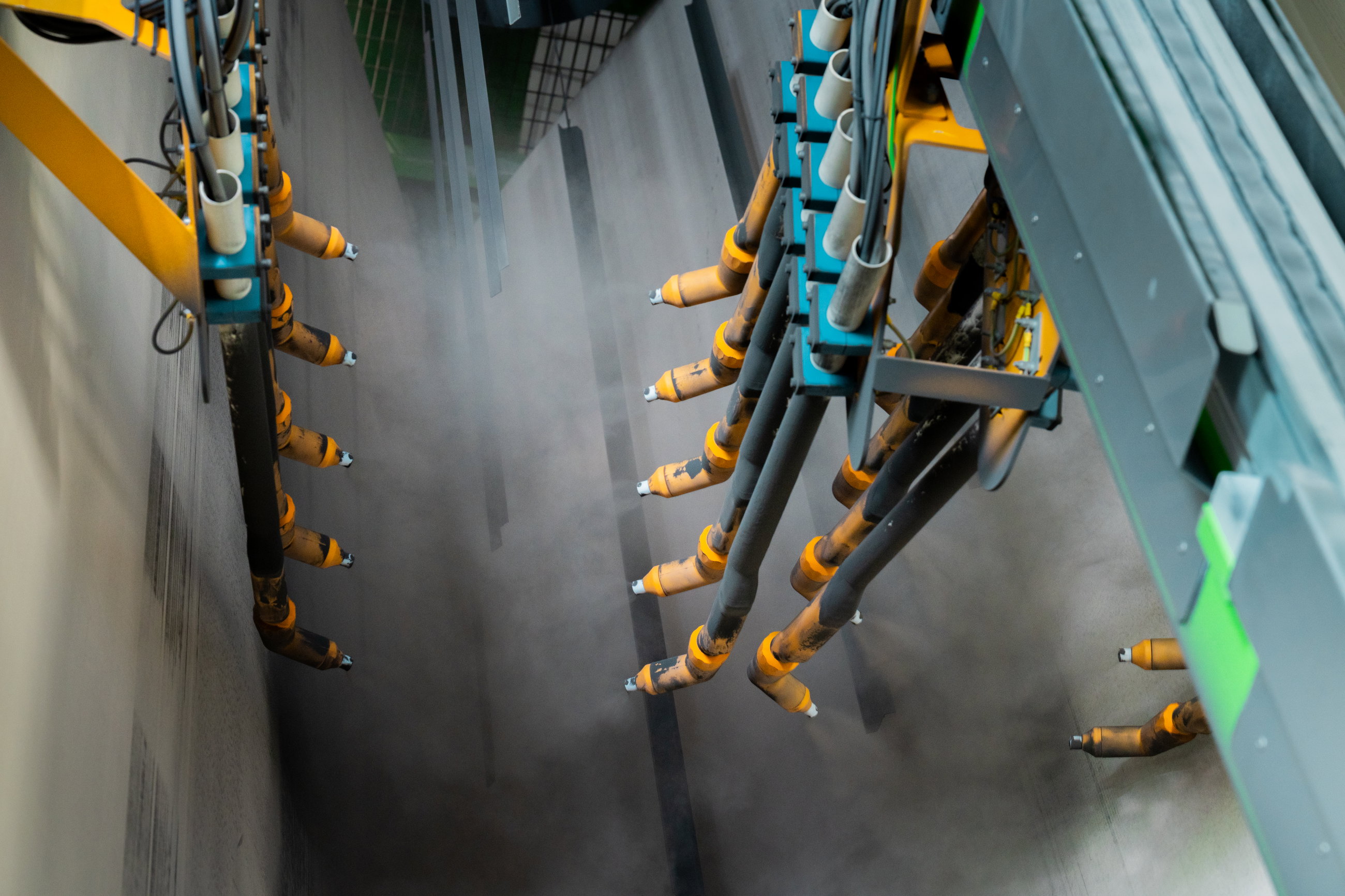 Our powder coating line recycles water and unused powder.