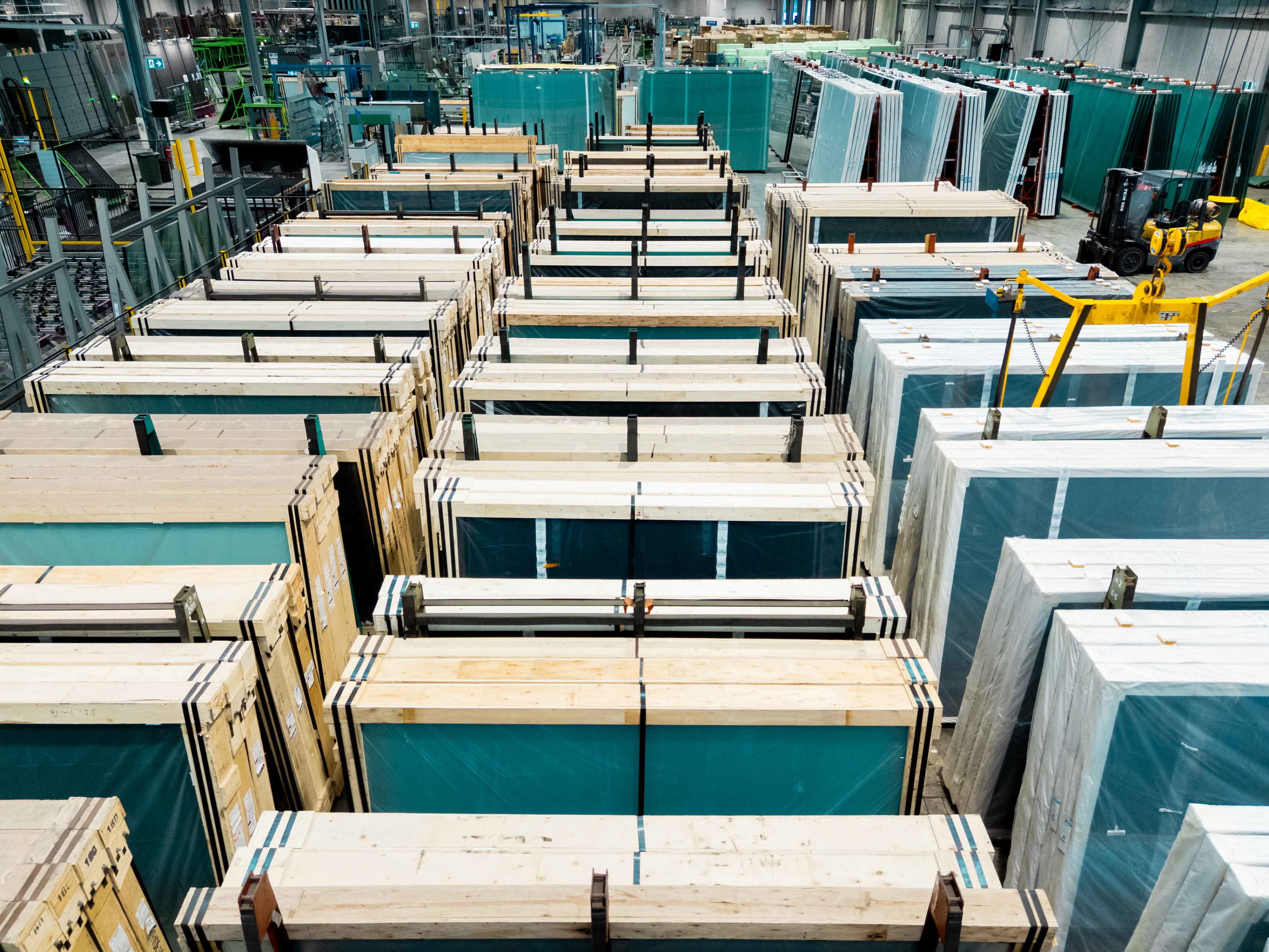Image of FMI manufacturing showing windows packed for distribution