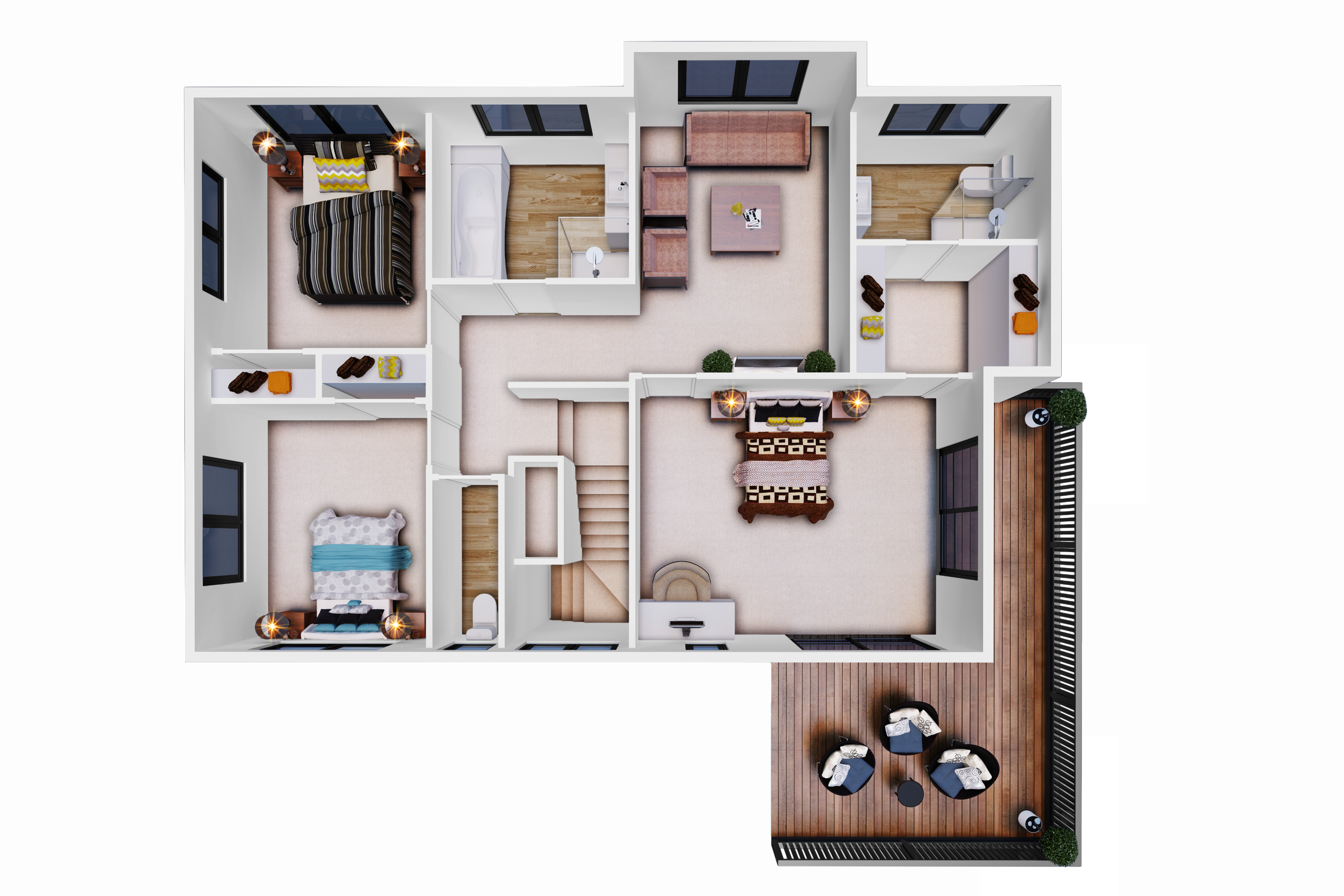 NZ 254 Fiordland 3D Floor Plan Upper